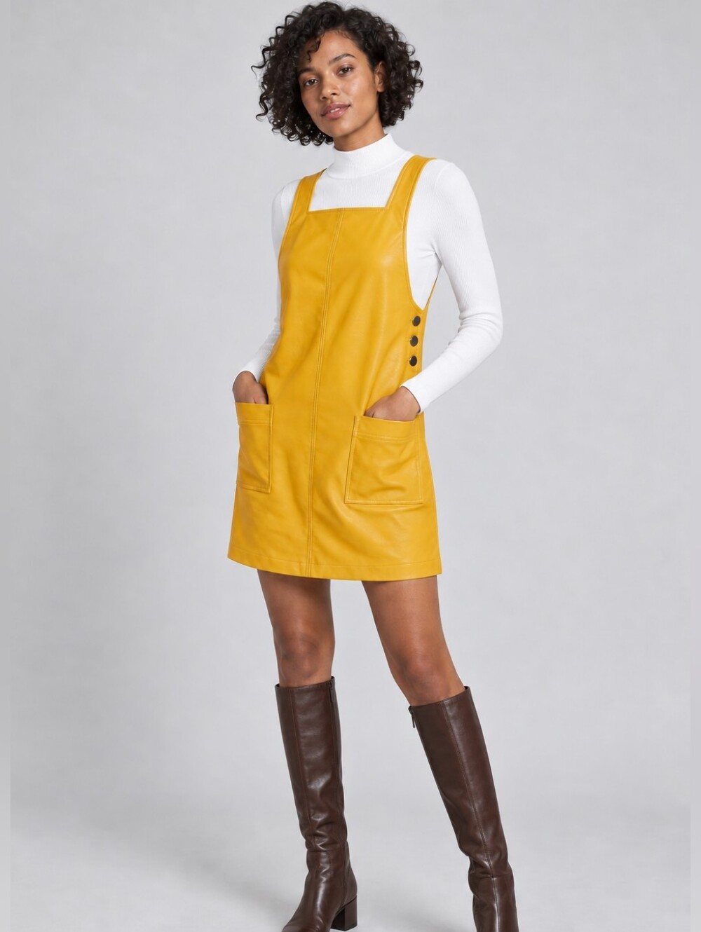 BDG Urban Outfitters Mustard Faux Leather Pinafore Mini Dress S